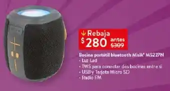 Bocina portátil bluetooth Misik MS227N Luz Led