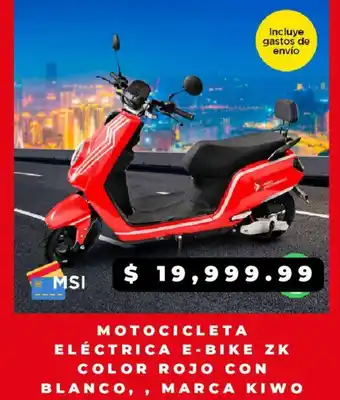 MOTOCICLETA ELÉCTRICA E-BIKE ZK COLOR ROJO CON BLANCO,, MARCA KIWO