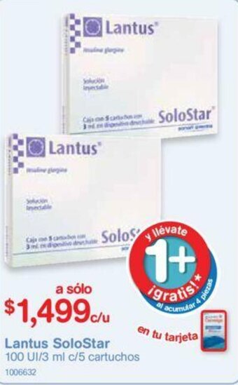 Farmacias Benavides Lantus SoloStar 100 UI/3ml c/5 cartuchos oferta