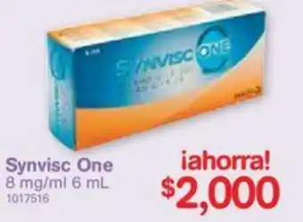 Farmacias Benavides Synvisc One 8mg/ml, 6ml oferta