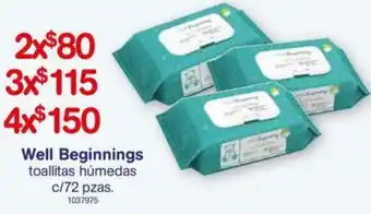 Farmacias Benavides Well Beginnings Toallitas Húmedas c/72 pzas oferta