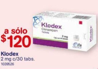 Farmacias Benavides Klodex 2mg c/30 tabs oferta