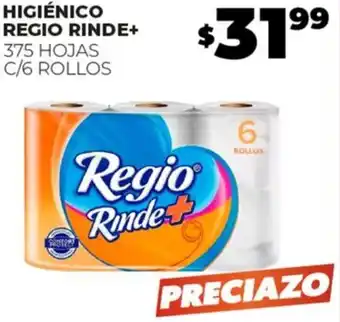 Merco HIGIÉNICO REGIO RINDE+ 375 HOJAS C/6 ROLLOS oferta