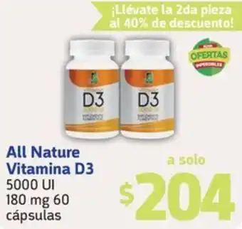 Farmacias YZA All Nature Vitamina D3 5000 UI 180mg 60 cápsulas oferta