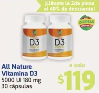 All Nature Vitamina D3 5000 UI 180mg 30 cápsulas