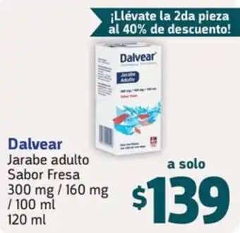 Farmacias YZA Dalvear Jarabe adulto Sabor Fresa 300mg / 160mg oferta