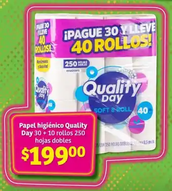 Soriana Híper Papel higiénico Quality Day 30 + 10 rollos 250 hojas dobles oferta