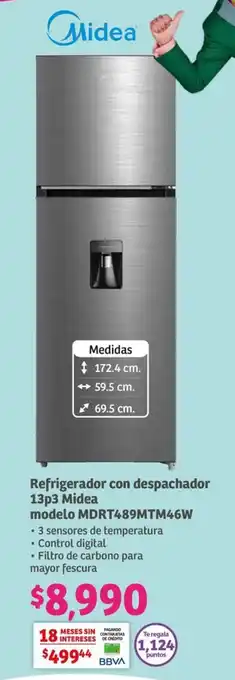 Soriana Híper Refrigerador con despachador 13p3 Midea modelo MDRT489MTM46W oferta