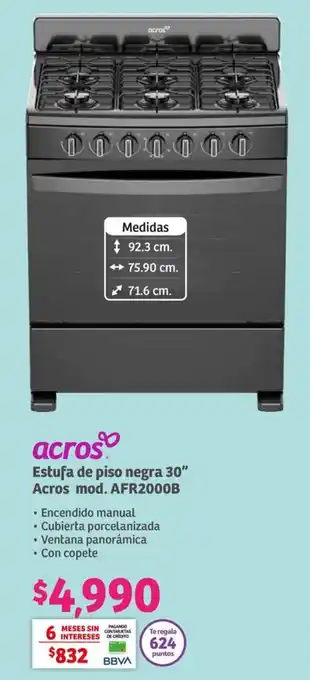 Soriana Híper acros Estufa de piso negra 30" Acros mod. AFR2000B oferta