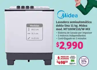 Soriana Híper Lavadora semiautomática doble tina 11 kg. Midea mod. MT100W110/W-MX oferta
