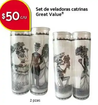 Walmart Express Set de Veladoras Catrinas Great Value 2 pzas oferta