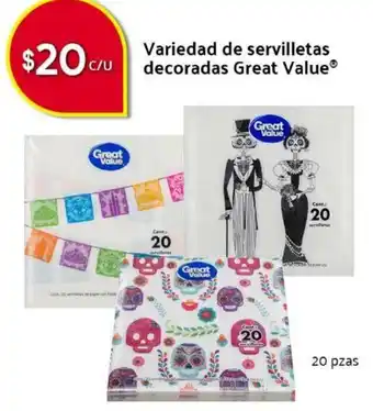 Walmart Express Variedad de Servilletas Decoradas Great Value 20 pzas oferta
