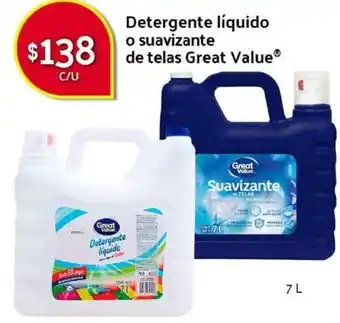 Detergente Líquido o Suavizante de Telas Great Value 7L