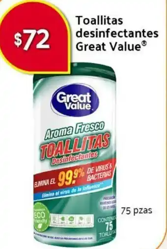 Walmart Express Toallitas Desinfectantes Great Value 75 pzas oferta