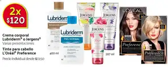 Creme Coporal Lubriderm o Jergens/ Tinte para Cabello L'Oréal Preference 400ml/ 207ml