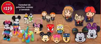 Variedad de Peluches, Cojines y Canastas
