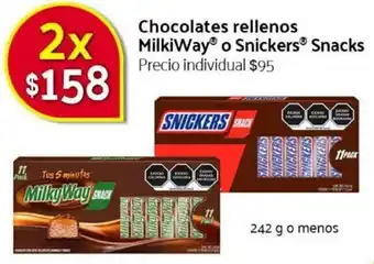 Chocolates Rellenos MilkiWay o Snickers Snacks 242g