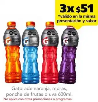 Farmacia San Pablo Gatorade naranja, moras, ponche de frutas o uva 3x600ml oferta