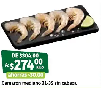 Soriana Súper Camarón mediano 31-35 sin cabeza oferta