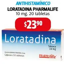 Farmacias Guadalajara ANTIHISTAMÍNICO LORATADINA PHARMALIFE 10 mg. 20 tabletas oferta