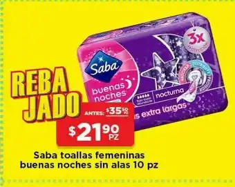 HEB Saba toallas femeninas buenas noches sin alas 10 pz oferta