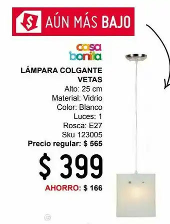 Sodimac Homecenter Lámpara colgante 60w vetas blanco 1luz e27 vidrio 25cm oferta