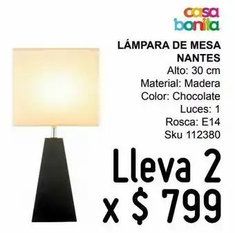 Sodimac Homecenter Lámpara mesa 7w nantes chocolate 1luz e14 madera 30cm oferta