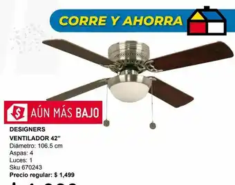 Ventilador 42" 1l 4 aspas revers niquel