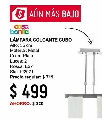 Sodimac Homecenter Lámpara colgante 60w cubo plata 2luces e27 metal oferta