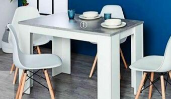Sodimac Homecenter Comedor gris con blanco con 4 sillas blanco oferta