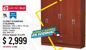 Closet 6 puertas 2 cajones