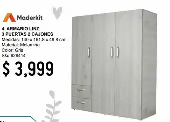 Sodimac Homecenter Armario linz 3 puertas 2 cajónes cenizo oferta