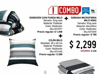 Combo edredón c/funda milo king + sábana microfibra milo king + cojin milo