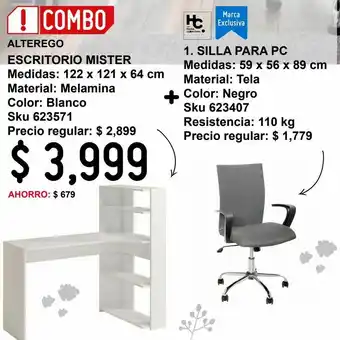 Sodimac Homecenter Combo escritorio mister blanco + silla pc tela gris 59x56x89 oferta