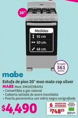 Soriana Híper Mabe Estufa de piso 20" man mate cop silver oferta