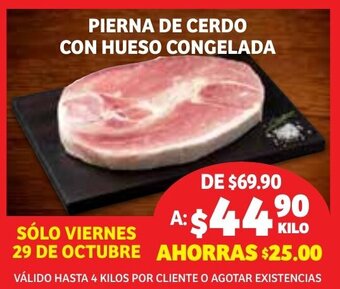 Soriana Híper Pierna de cerdo con hueso congelada oferta