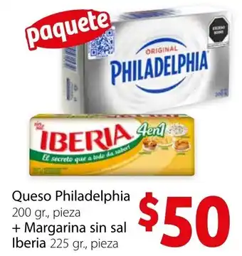 Queso Philadelphia 200gr, Pieza + Margarina Sin Sal Iberia 225gr, Pieza