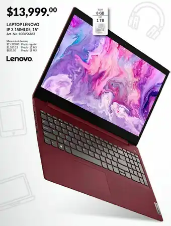 Samsung Laptop lenovo ideapad 3 15iml05 / intel core i3 / 15.6 pulg. / 1tb / 8gb ram / rojo oferta