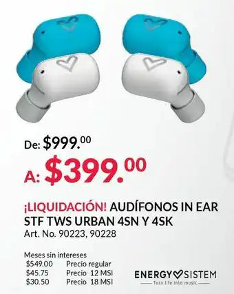 Audífonos bluetooth energy sistem urban 4 / in ear / inalámbricos / true wireless