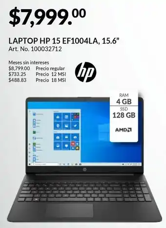 Laptop hp 15-ef1004la / amd 3020e / 15.6 pulg. / 128gb ssd / 4gb ram / plata