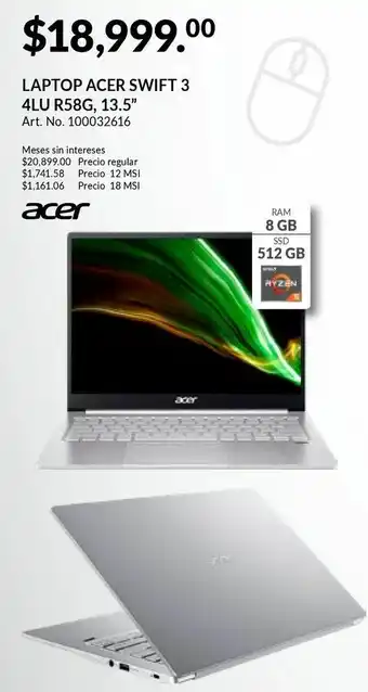 Laptop acer swift 3 4lu 13.5"