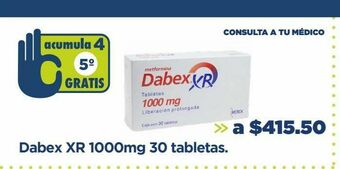 Dabex xr 1000mg 30 tabletas.