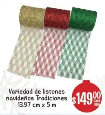 Soriana Mercado Variedad de Listones Navideños Tradiciones 13.97cm x 5m oferta