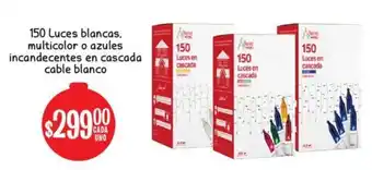 Soriana Mercado 150 Luces Blancas, Multicolor o Azules Incandecentes en Cascada Cable Blanco oferta