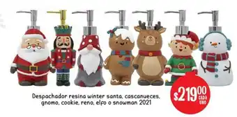 Soriana Mercado Despachador Resina Winter Santa, Cascanueces Gnomo, Cookie, Reno, Elfo o Snowman 2021 oferta