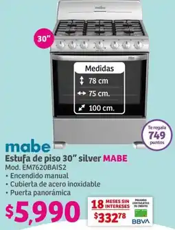 Soriana Híper MABE Estufa de piso 30" silver oferta