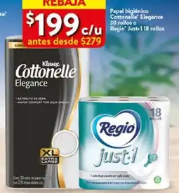 Walmart Papel higiénico Cottonelle Elegance 30 rollos o Regio just-1 oferta