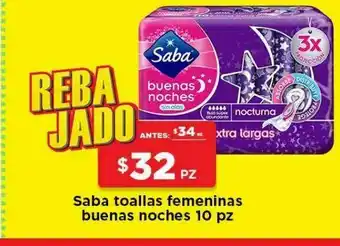 HEB Saba toallas femeninas buensa noches 10 pz oferta