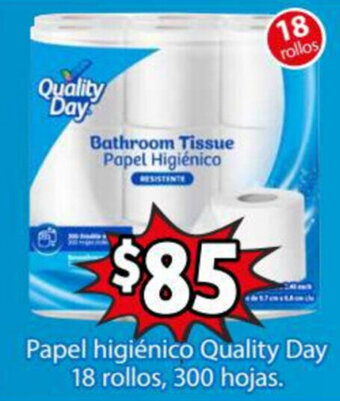 Papel Higiénico Quality Day 18 Rollos, 300 Hojas