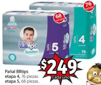 Soriana Express Pañal BBtips etapa 4, 76 piezas/ Etapa 5, 68 piezas oferta